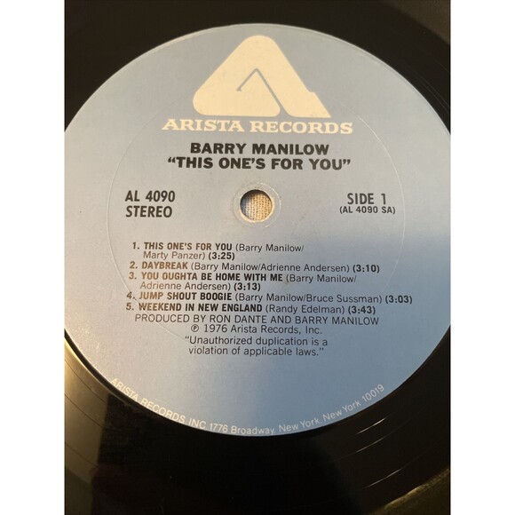 Barry Manilow This One's For You 33RPM Arista Records 1976 - Picture 9 of 11